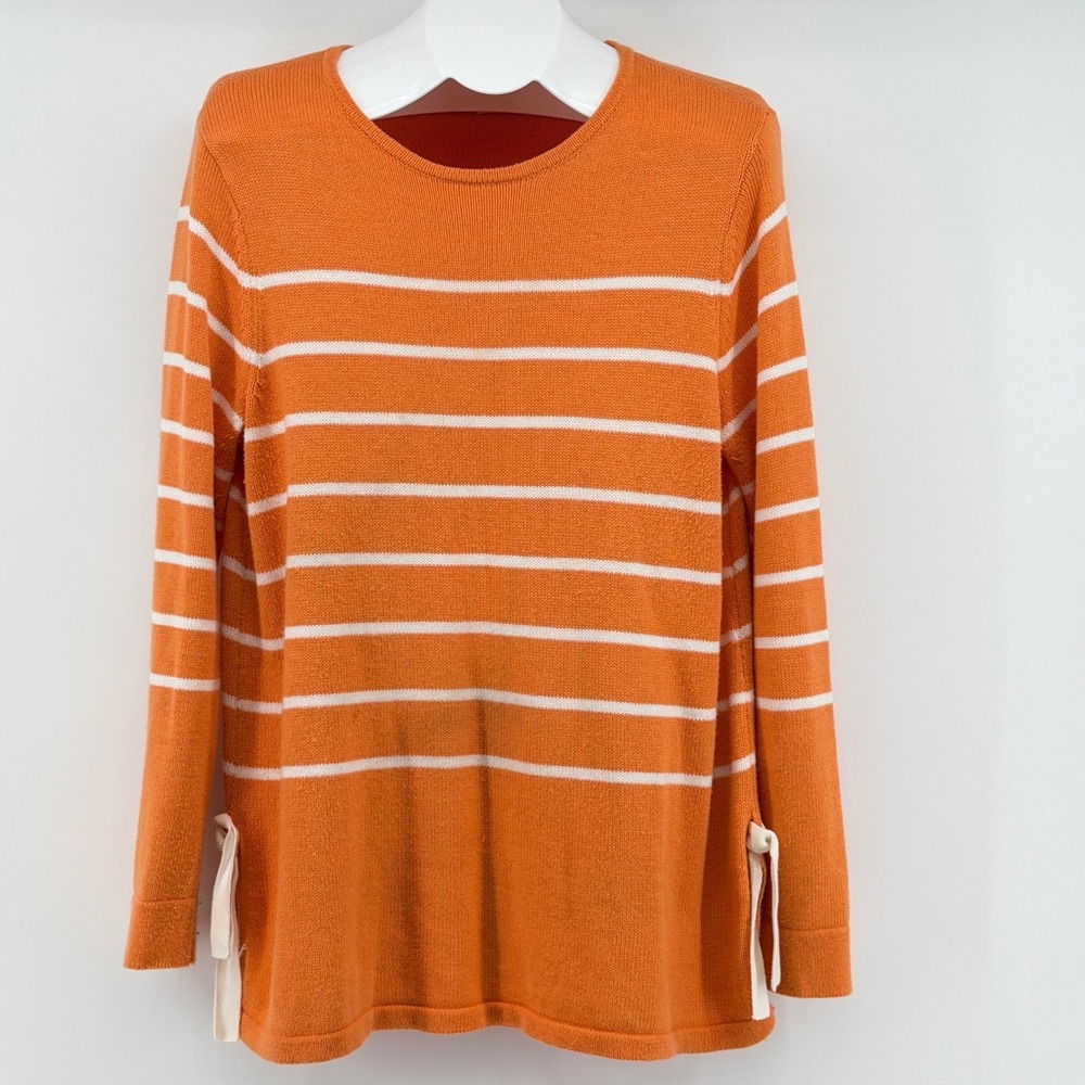 J. Jill Striped Knit Sweater Women Size M Side Tie Long Sleeve Top Casual
